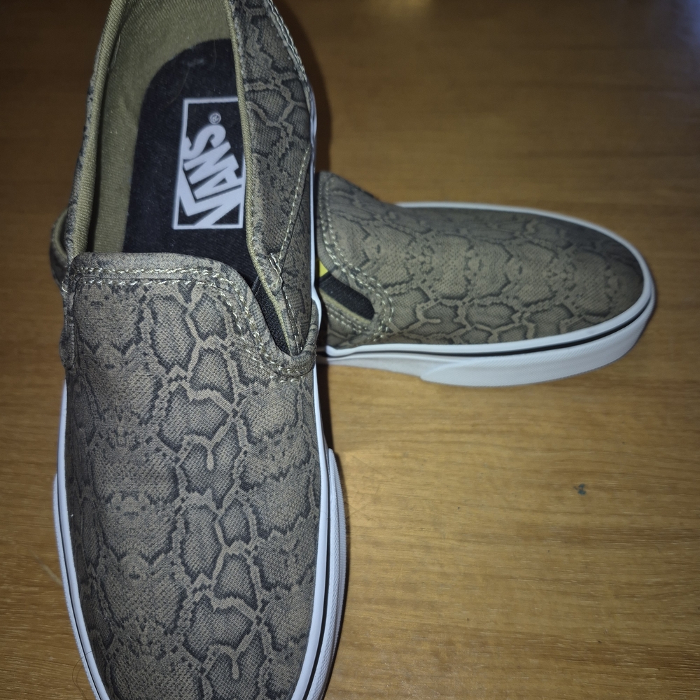 Vans Women's Tan Snake Print Slip-On Sneakers